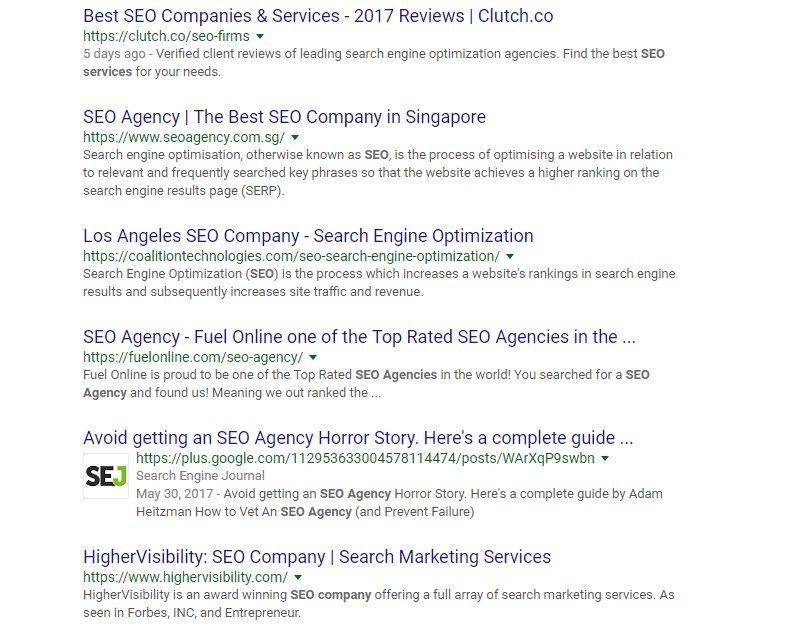 Organic search results for seo agency