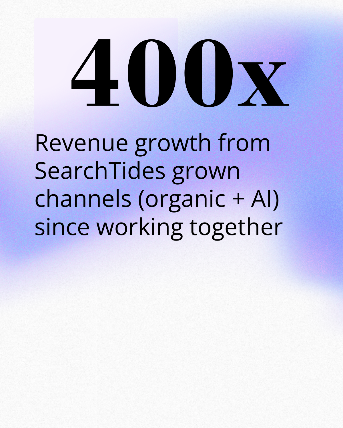 400x Revenue growth Revenue growth from SearchTides grown channels (organic + AI) since working together